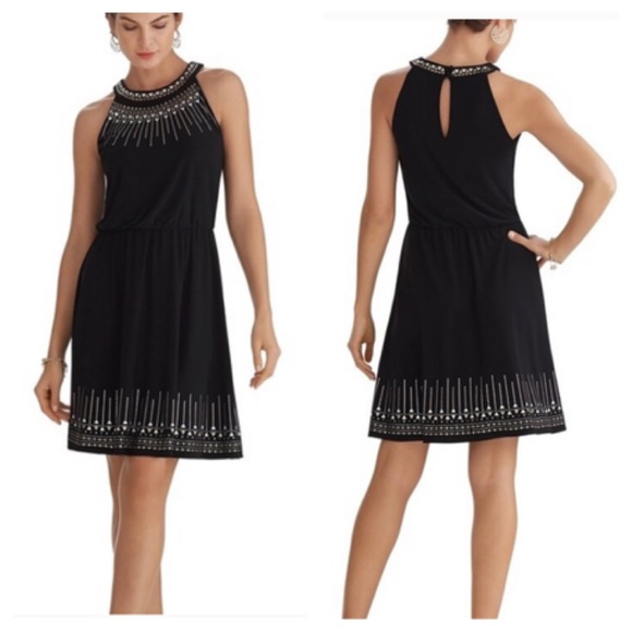 White House Black Market Dresses & Skirts - WHBM Embellished Blouson Dress Black/Gold